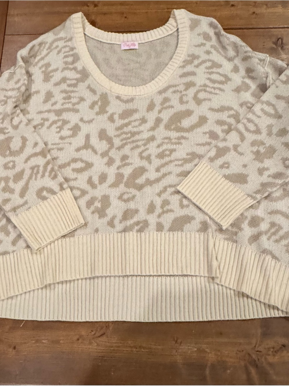 Pink Lily Neutral Leopard Print Oversized Knit Sweater 2XL